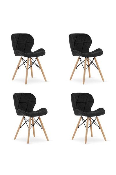 ARTOOLS Set 4 scaune stil scandinav, Artool, Lago, catifea, lemn, negru, 48x43x74 cm