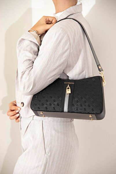 Silver Polo Siyah - Platin SP1102 Kadın Omuz Çantası