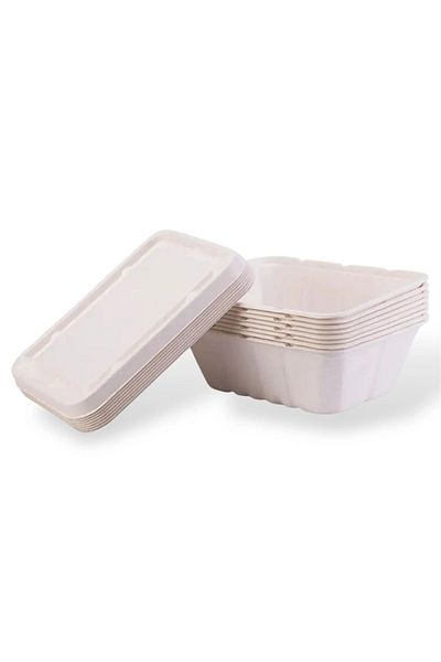 SKP Plastic Rectangular Sugarcane Food Containers with Lids (8 Pack).