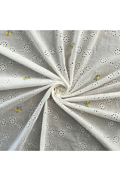 Doray Kumaş Βαμβακερό ύφασμα Voile / Κέντημα με λουλούδια / DRY 3004
