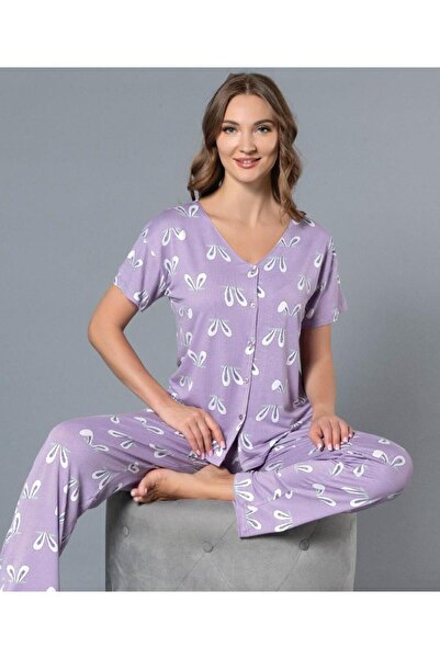 DOWRY Boydan Buttoned Shirt Summer Short Sleeve Collarless Pajama Set Dowry 0...