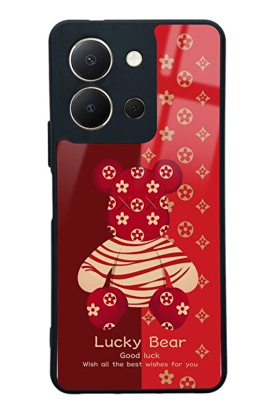 Spoyi Vivo Y36 Red Lucky Bear Tasarımlı Glossy Telefon Kılıfı