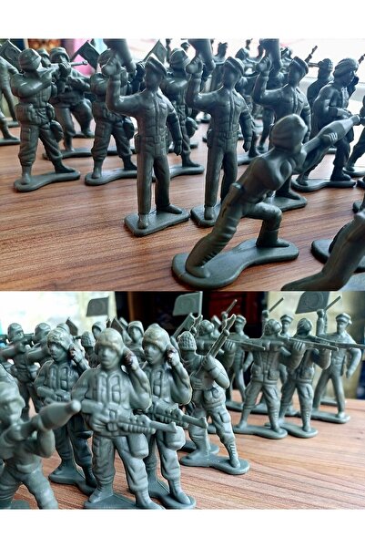 OYUNCAKSAHİLİ Asker Seti Büyük Boy 50 Parça Farklı Modeller Duruşlarda Kırılmaz Bayraklı Silahlı 10cm