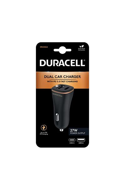 Duracell Incarcator auto Duracell, 27W, 1 x USB-C + 1 x USB-A, PD Fast Charging Technology, 5V, Negru