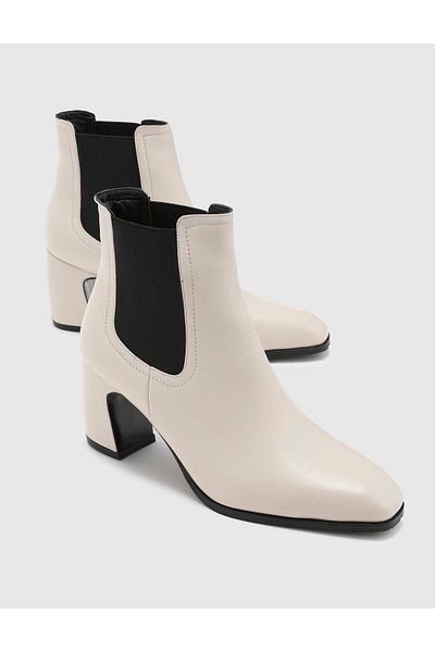 İLVİ Sheila Genuine Leather Women's Cream Heeled Boots