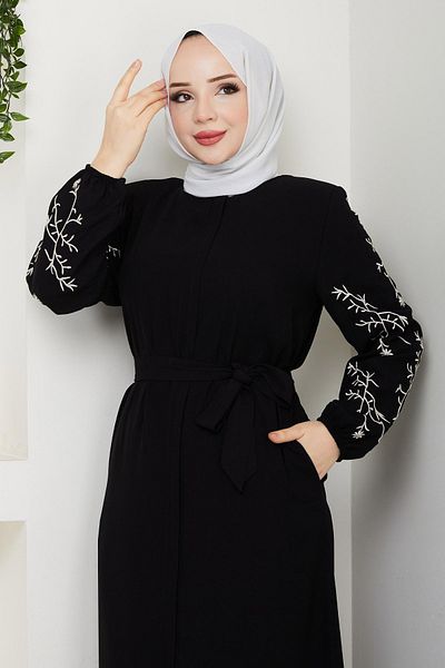 InStyle Black Ferace with Embroidered Sleeve
