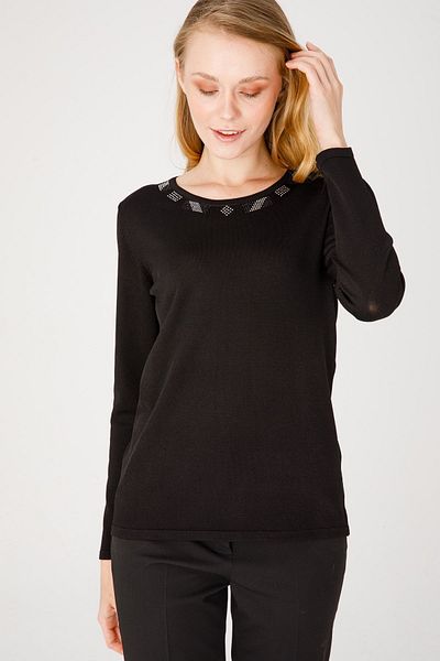 Desen Triko Bluză de damă cu mânecă lungă cu gât roșu și tricot negru