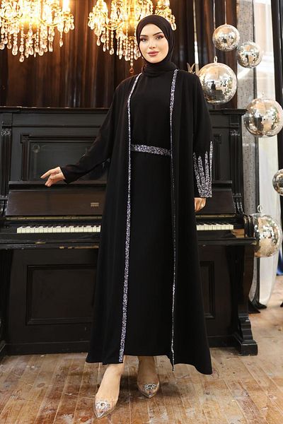 InStyle بريق نمط كريب عباية سوداء