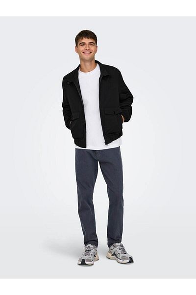 Only & Sons Men's Hooded Harrington Jacket – Black, Zippered, Elastic Cuffs