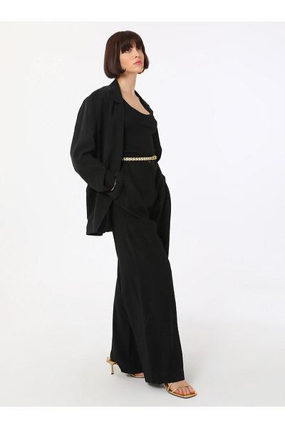 Refka Modal Fabric Pleated Detailed High Waist Trousers - Black - Refka Exclusive