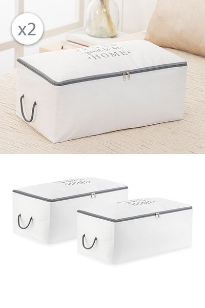 REKHOME Set of 2 Medium Size Gray Printed under Base Sofa Bed Type Sweater Pique Organizer Blanket Pouch 52X28X21