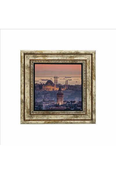 Sadrazam Turnul Galata și Moscheea Süleymaniye Pictură din piatră naturală imprimată (25 X 25 KRT-24)