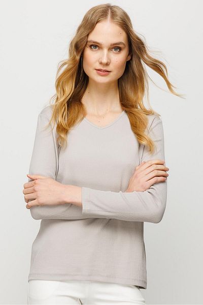 Desen Triko Women's V-Neck Camisole Cotton Blouse Stone
