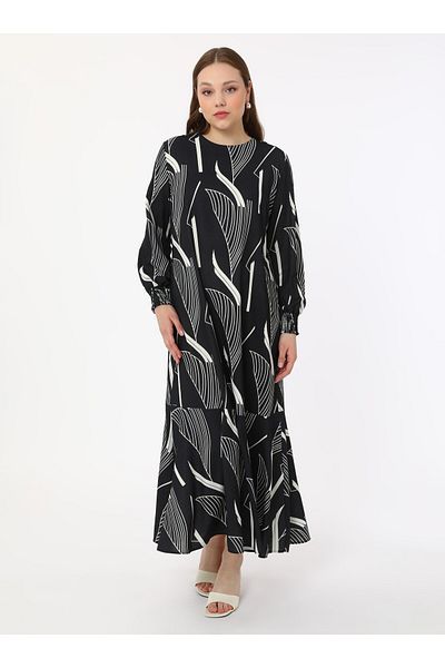 ALİA Plus Size Geometric Printed Woven Dress - Black - Alia