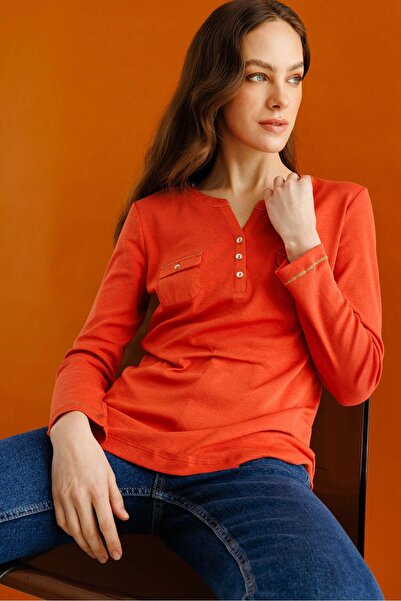 Desen Triko Жіноча блуза з відкритим коміром і кишенями спереду, бавовна, кол...