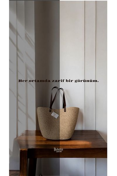Bohemahomedecor Ψάθινη τσάντα από γιούτα Τσάντα παραλίας καθημερινή τσάντα
