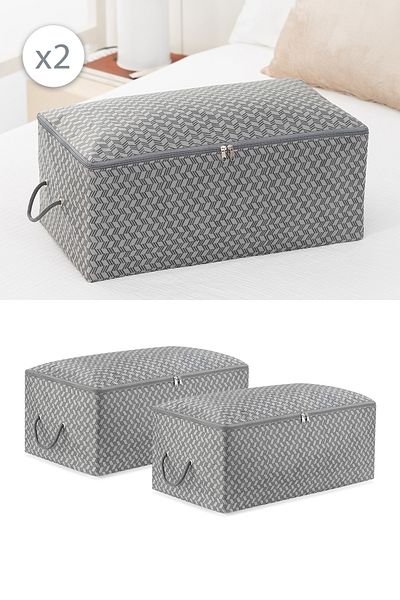 REKHOME Set of 2 Medium Size Herringbone Patterned Gray under Base Sofa Bed Sweater Pique Organizer Blanket Pouch