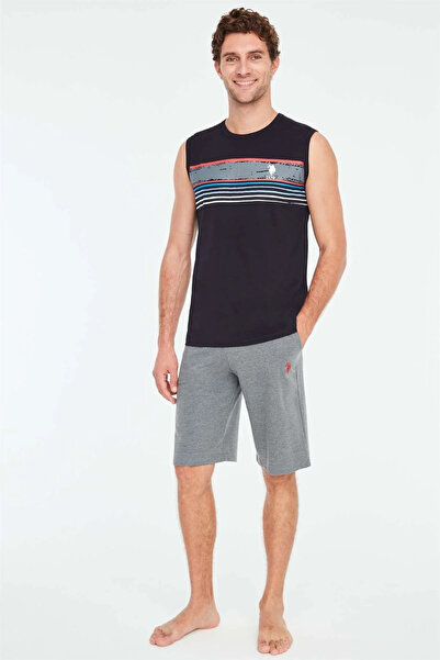 U.S. Polo Assn. U.S. Polo Assn. Чоловічий велосипедний комір без рукавів Піжамний комплект Синій - Синій - ILC2.18O67W0-EL
