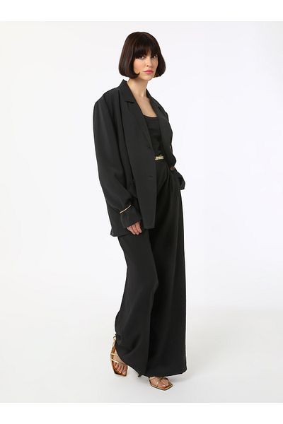 Refka Modal Fabric Pleated Detailed High Waist Trousers - Black - Refka Exclusive