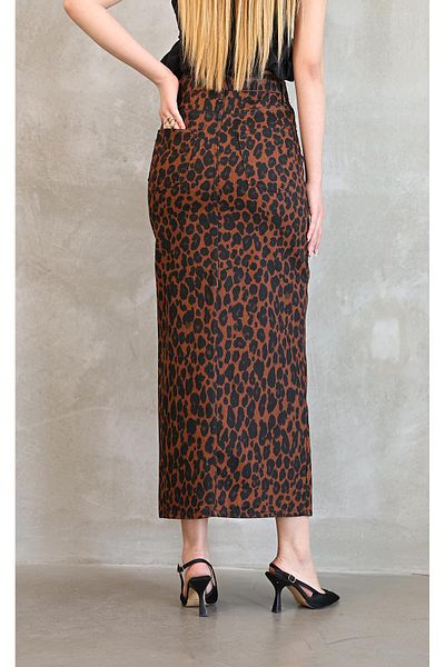 AREF JEANS Leopard Patterned Slit Denim Skirt