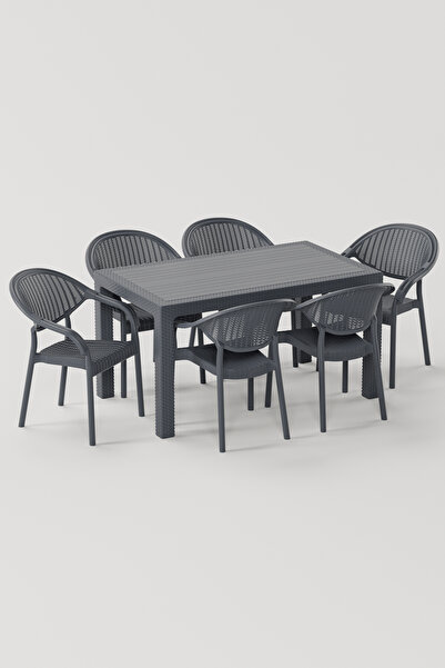 Çavdar Group 90x150 cm Rattan 6 Kişilik Masa Takımı Camsız Bambu Sandalye Bah...