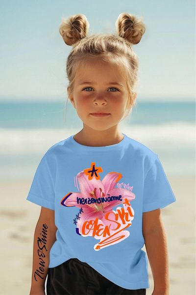 New Shine 1 tricou este un cadou pentru achiziții de 6 și mai sus în coș - Tricou pentru copii oversize imprimat cu flori