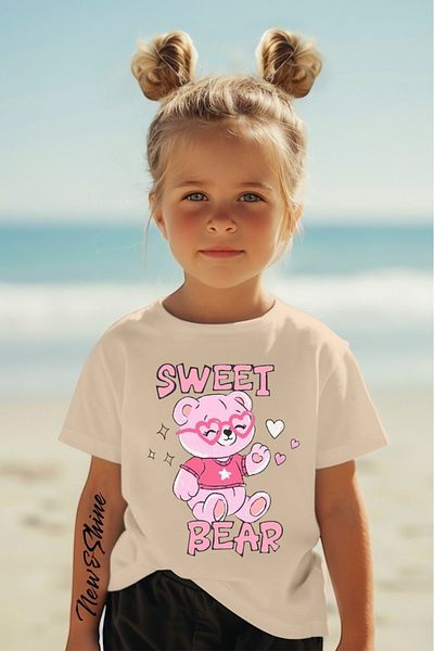 New Shine Sweet Bear Printed Oversize Children's T-Shirt