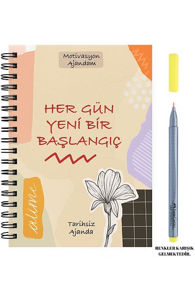 ZEYNEP KİTAP Αντικείμενο Ημερολόγιο Μη Ημερομηνίας με λουλούδια (με αυτοκόλλητο και προσθήκη Emoji)