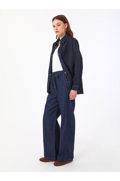 Benin Τζιν παντελόνι με ελαστική μέση - Navy Blue - Benin