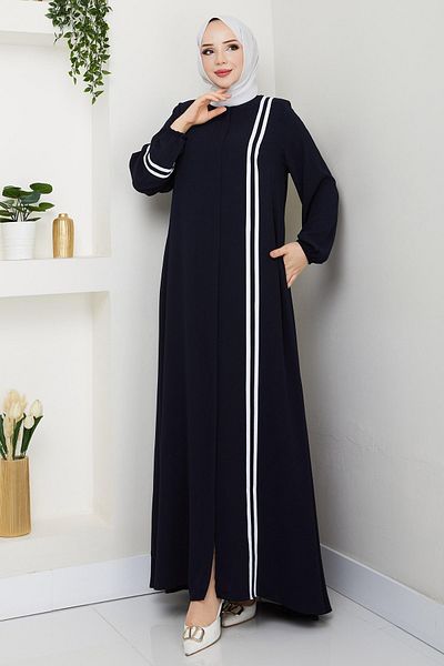 InStyle Striped Medina Silk Dark Navy Blue Ferace