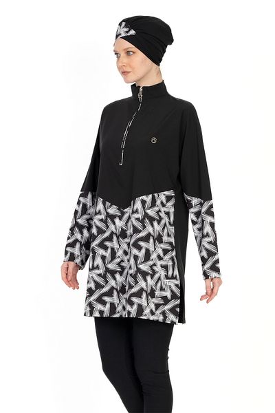 InStyle Brush Pattern 4 Piece Black Hijab Swimsuit 6066A