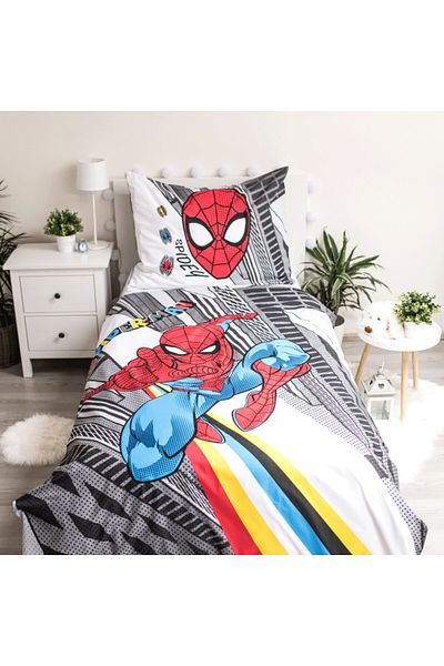 SPIDERMAN Set 2 piese lenjerie de pat, Husa pilota, 140x200 cm, husa perna, 70x90 cm, Multicolor, Spiderman
