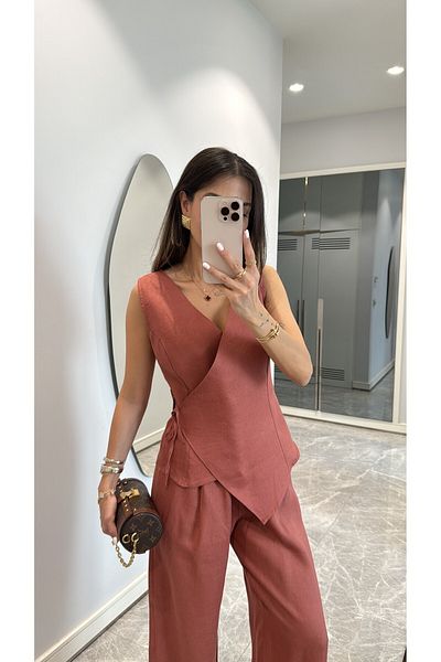 sinemkivanc co Twin Breasted Vest with Tie Detail