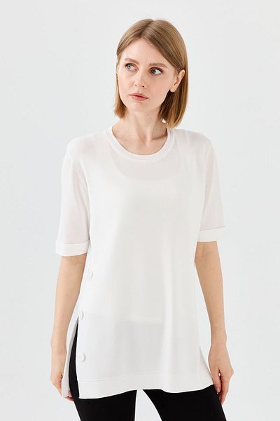 Desen Triko Women's Crew Neck Summer Knitwear Blouse Ecru