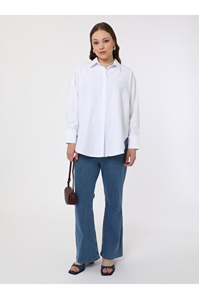 ALİA Cămașă din popelin din bumbac mărime mare - albă - Alia