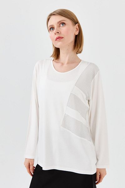 Desen Triko Women's Crew Neck Chain Fabric Combed Cotton Blouse Bone