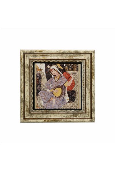 Sadrazam Pictură cu piatră naturală imprimată în miniatură pentru femeie muziciană (25 X 25 KRT-124)