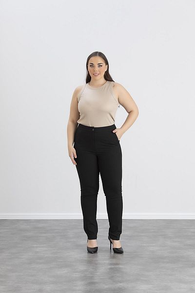 LİYACA Plus Size High Waist Lycra Ankle Length Fabric Pants with Pockets