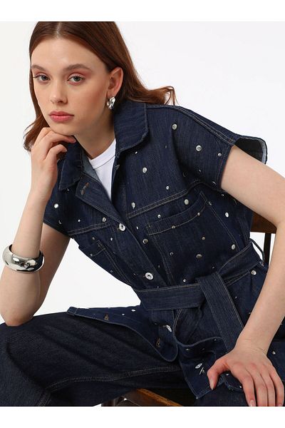 Benin Vestă din denim cu detalii Trok - Bleumarin - Exclusiv Benin