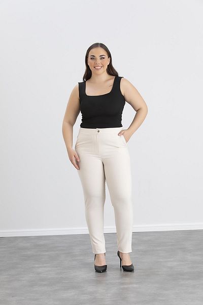 LİYACA Plus Size High Waist Lycra Ankle Length Fabric Pants with Pockets