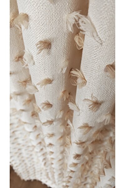 Yuka Panel Background Curtain Cream Background - Yellow Colored Ruffle Detailed Single Wing 1/3 Dense Pleated Luxury Series