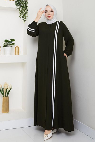 InStyle Striped Medina Silk Khaki Ferace