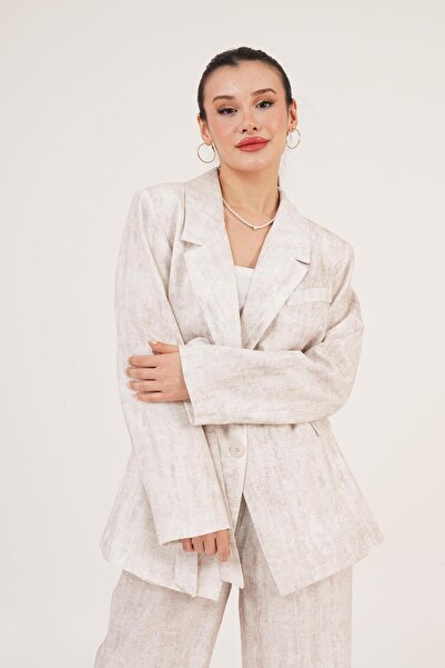 Hipo Trend Льняний пояс Детальний піджак і штани з власним візерунком Кам'яний комплект