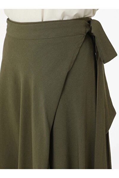 Benin Linen Blend Binding Detailed Skirt - Khaki -