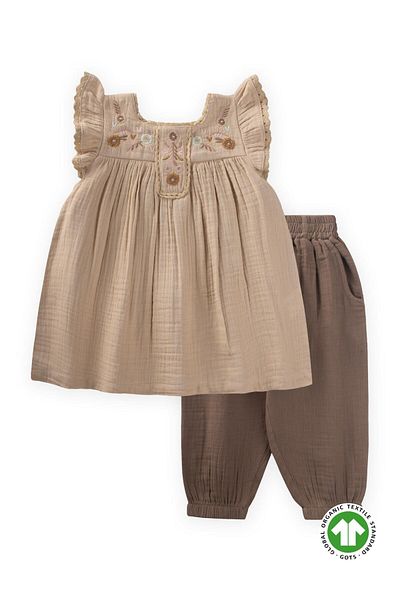 Cigit Κεντημένο Organic Muslin Shalwar Σετ 1-7 ετών Μπεζ