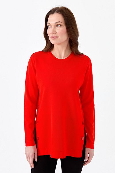 Desen Triko Women's Crew Neck Buttoned Knitwear Blouse Red