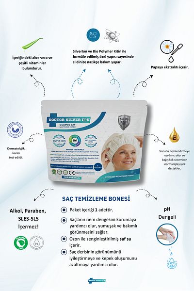 Doctor Silver Ion Silver Ion, Creamy, No-Rinse, Repairing Patient Hair Washing Cap (1 Pcs)