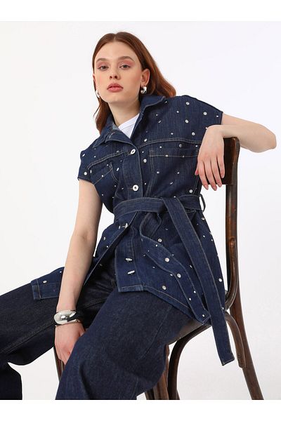 Benin Vestă din denim cu detalii Trok - Bleumarin - Exclusiv Benin