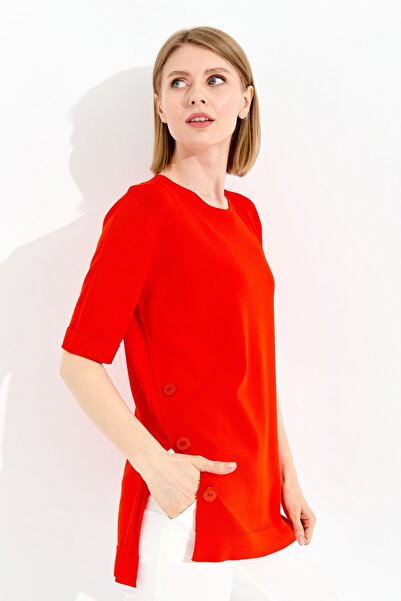 Desen Triko Women's Crew Neck Summer Knitwear Blouse Red