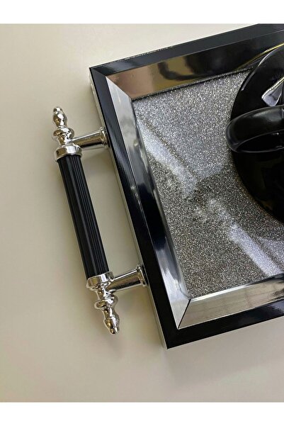 MKLAKS LÜKS - CROM SİMLİ SİYAH ŞERİTLİ ÇAY - KAHVE -SÜS -NİŞAN -SÖZ TEPSİSİ D...